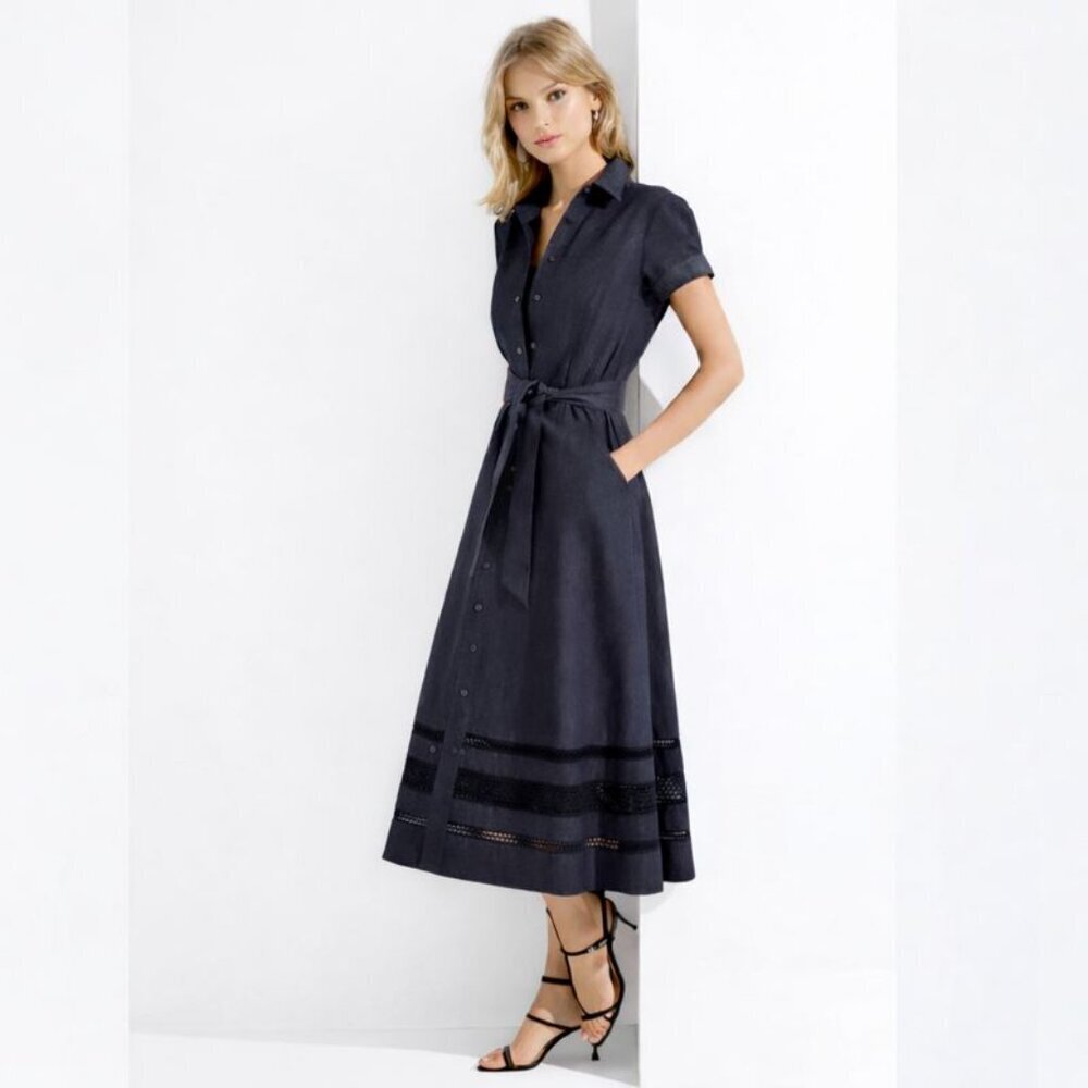 Carlisle Collection NWT Denim Blue Bell Dress Short Sleeve Fit Flare Dress